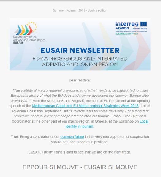 EUSAIR Newsletter double edition – Summer / Autumn 2018 is here!