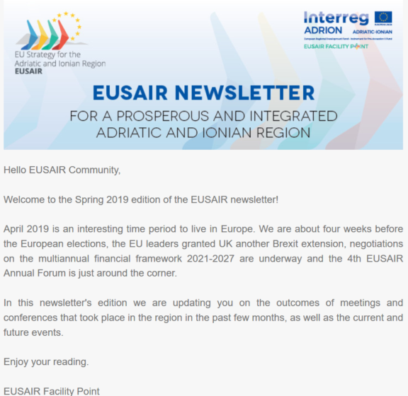 EUSAIR Newsletter / Spring 2019 is published