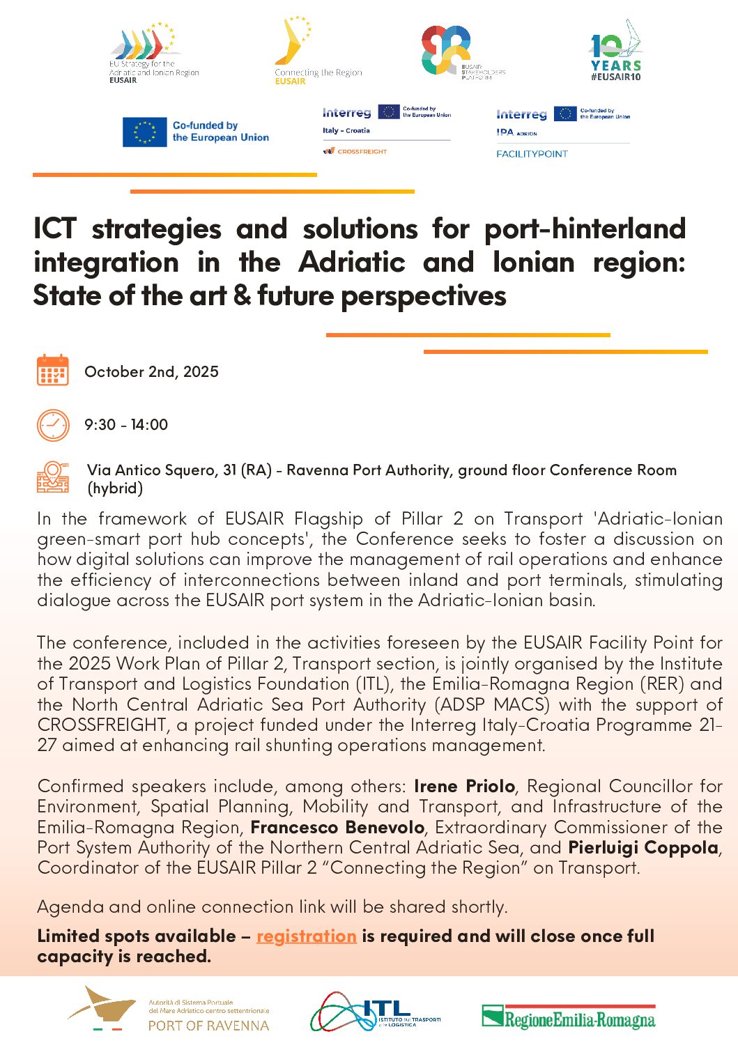 SAVETHEDATE_ EUSAIR Pillar 2 transport_ ER Region_ EVENT on Ports ICT Solutions _ october 2025